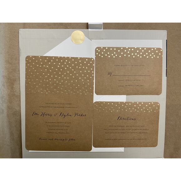 30 Gartner Studios Brides Invitation Kit Wedding Gold Dotson tan stock #16545 - Picture 5 of 5